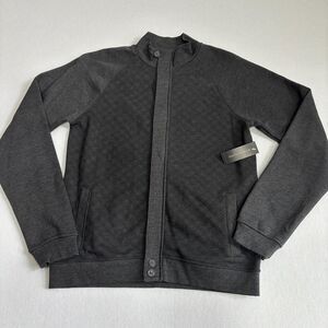 Structure Printed Mock Neck Jacket Mens M Gray Full Zip Preppy Soft Casual NWT